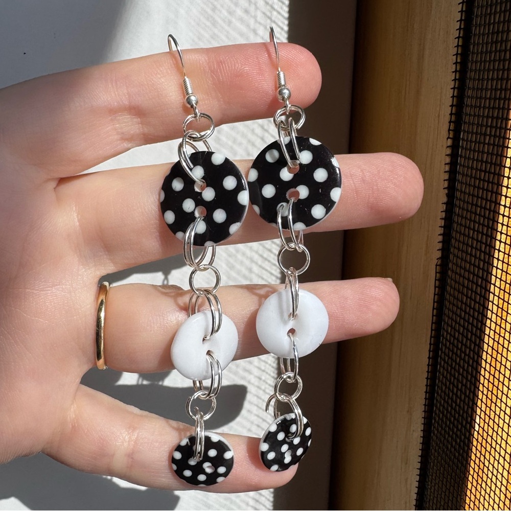 Handmade Sliver plated 2000s inspired polkadot button earrings